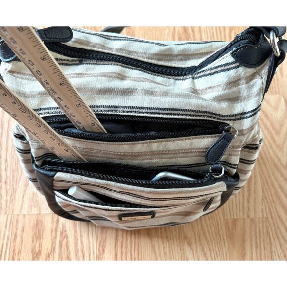 Alfred Dunner Shoulder Bag Beige Brown Striped Organizer Style Purse Pockets - Picture 4 of 11